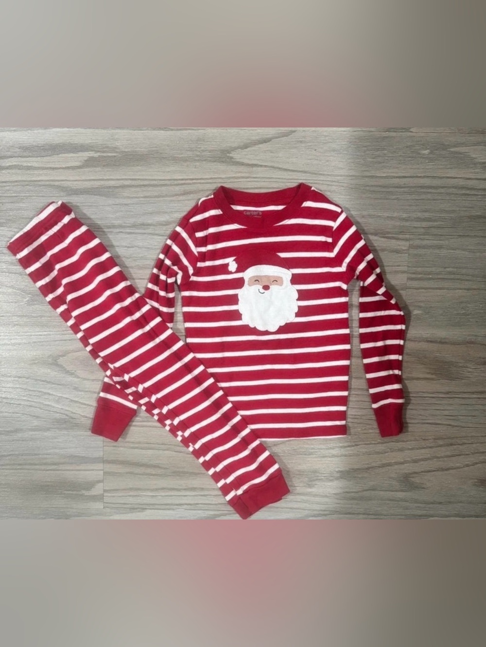 Carter's Red & White Striped Santa Appliqué Kids Pajama Set